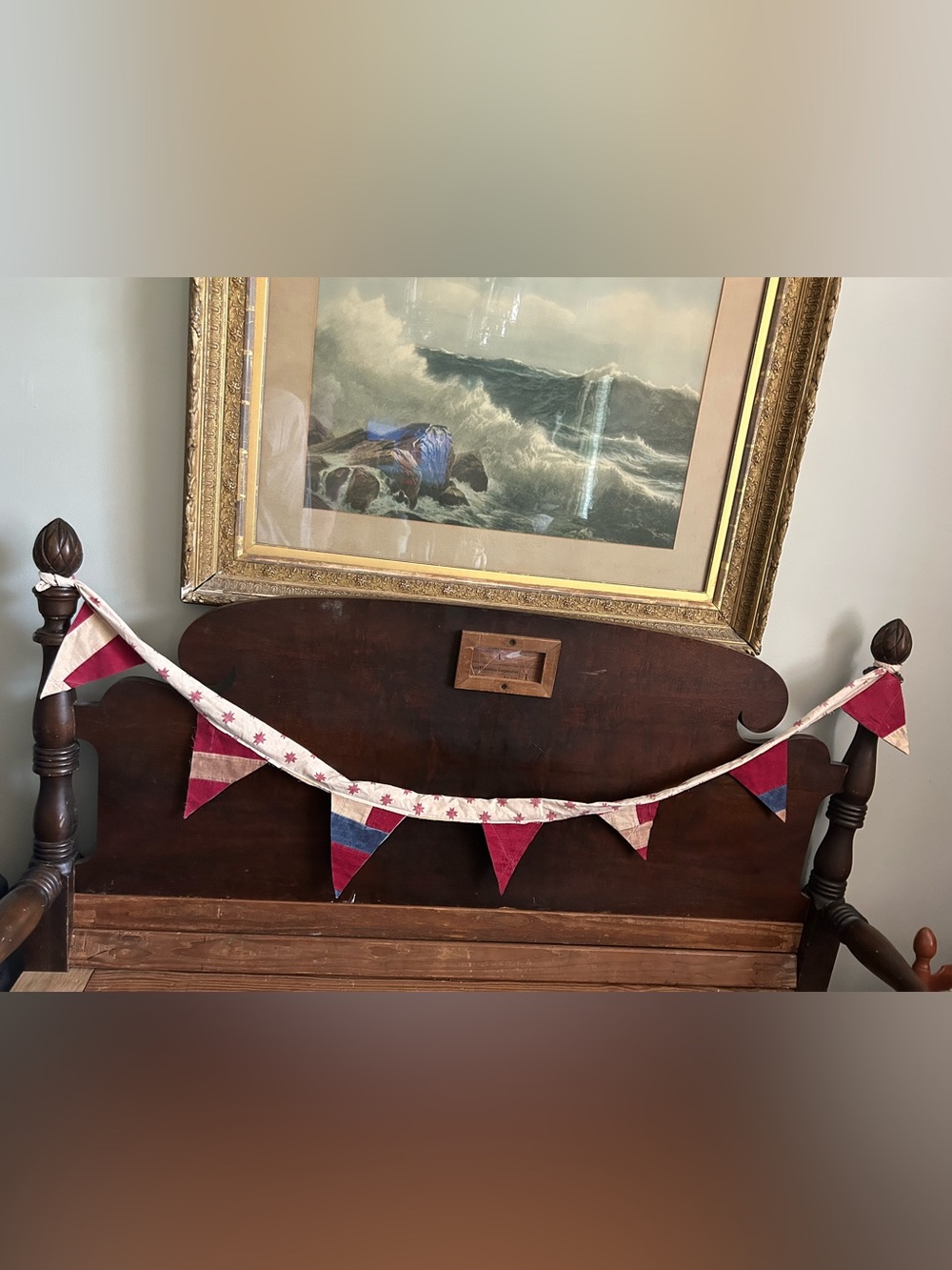 Handmade Patriotic Red, White & Blue vintage quilted Bunting Garland #3